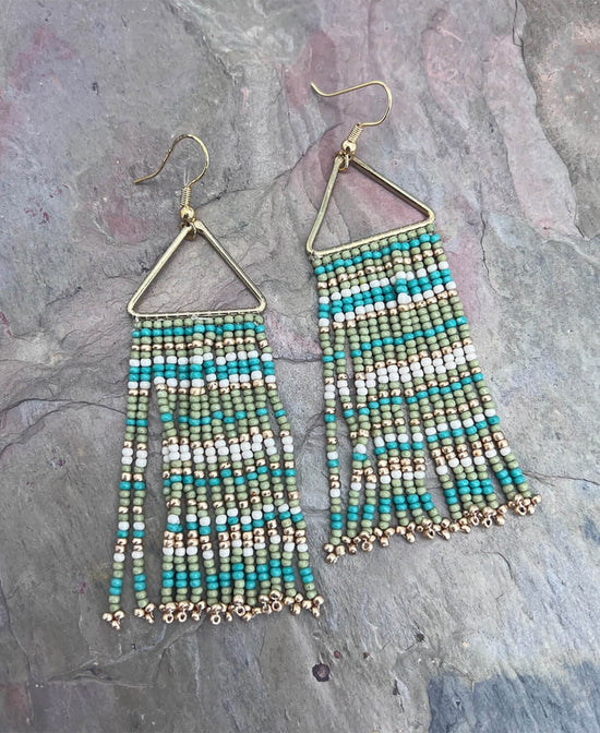 Ripple Seed Bead Earrings in Green - Beaded Boho Earrings | Hippie Earrings | Soul Flower