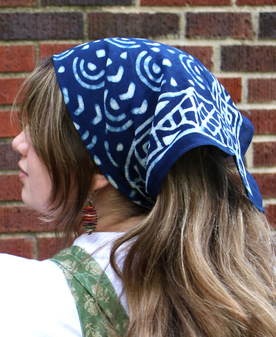 Indigo & Ink Block Print Bandana - Boho Bandana | Navy Bandana | Soul Flower