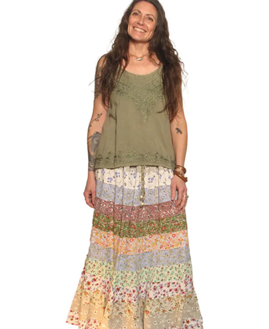 Tiered Harvest Maxi Skirt - Calico Tier Skirt | Maxi Hippie Skirt | Soul Flower