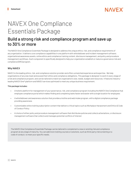 Image for NAVEX One Compliance Essentials Package