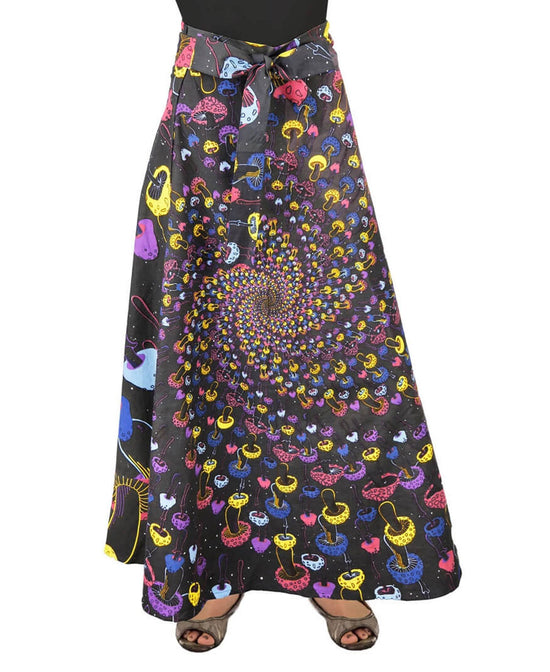 Spiraling Shroom Skirt with Zip Pocket - Mushroom Wrap Skirt | Hippie Maxi Skirt | Soul Flower