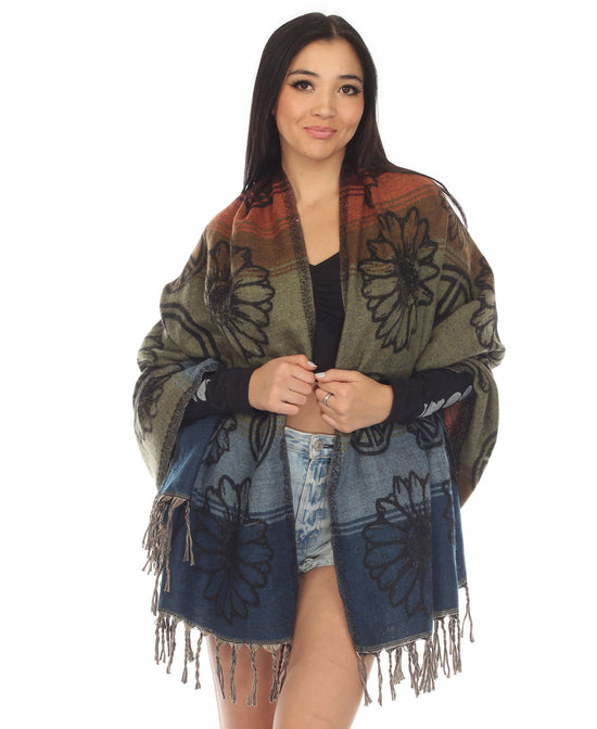 Sunflower Peace Hippie Shawl - Sunflower Peace Hippie Shawl | Boho Floral Wrap | Soul Flower