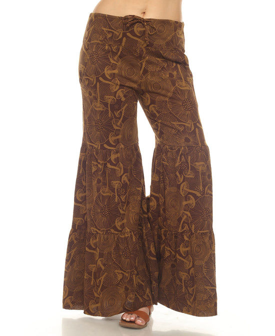 Woodland Tiered Bell Bottom Pants - Mushroom Flare Pants | Hippie Mushroom Bell Bottoms | Soul Flowe