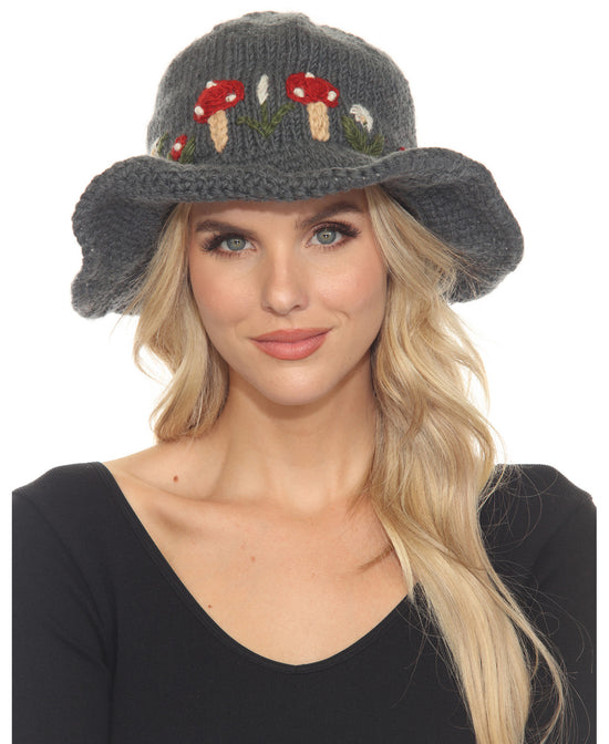 Mushroom Topper Knit Hat - Boho Mushroom Hat | Hand Knit Wool Bucket Hat | Soul Flower