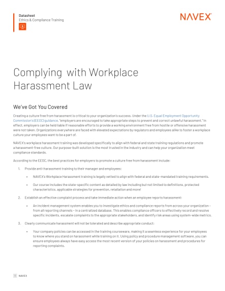 Complying with Workplace Harassment Law Datasheet