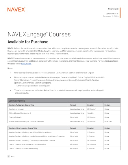 NAVEX Course List December 2024