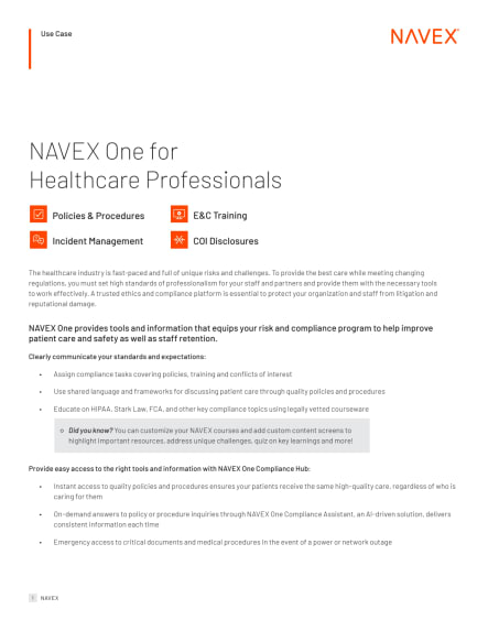 Image for NAVEX One for Healthcare Professionals Use Case