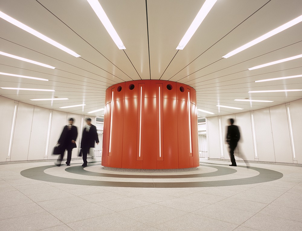 People walking in office building