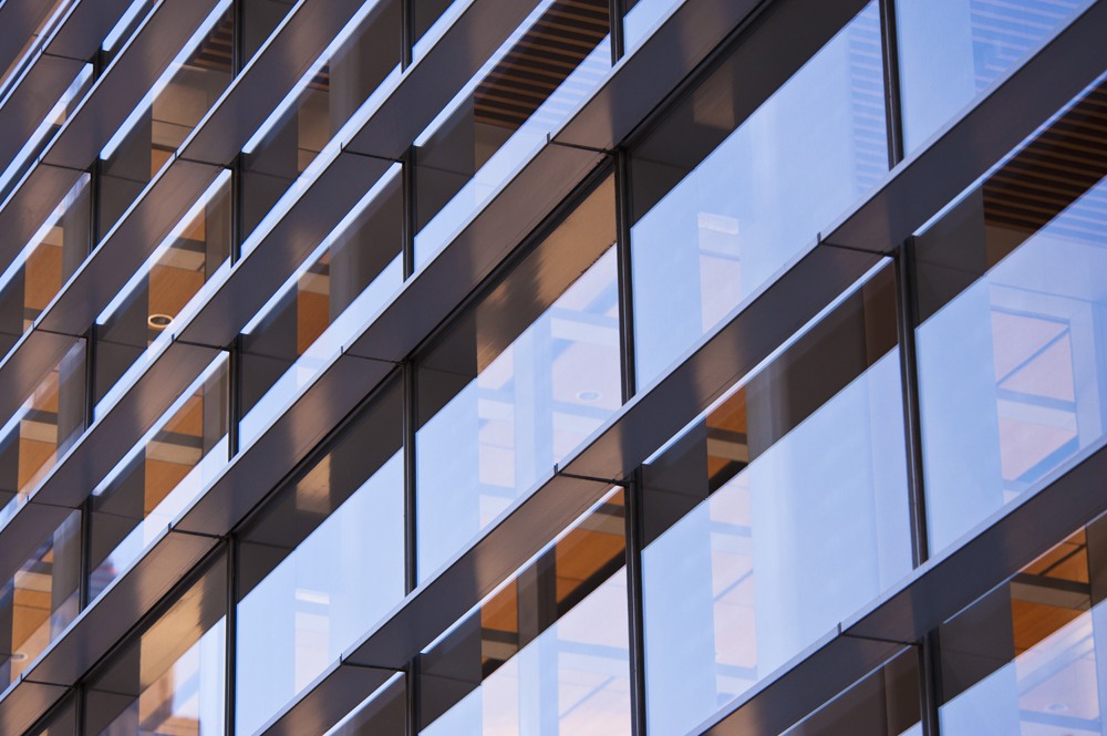 glass windows of building at dusk