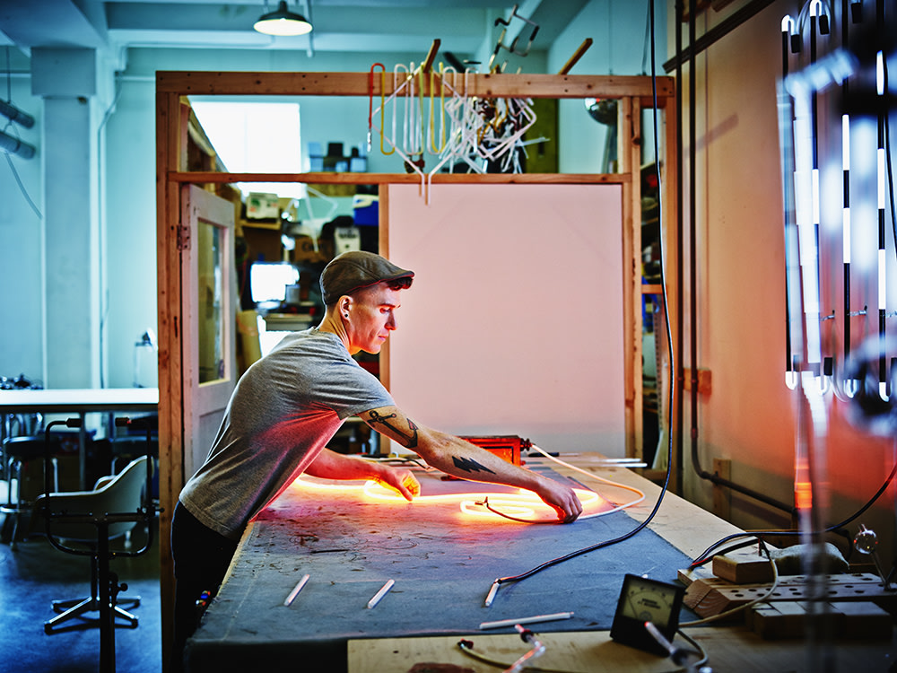Employee in a workplace shop
