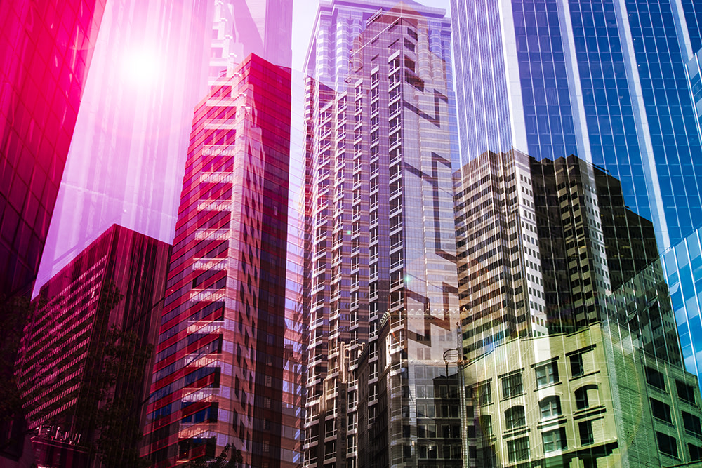 double exposure city buildings