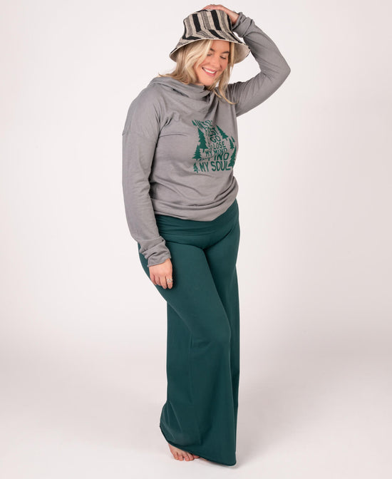 Organic Roll-Top Flowy Pants - Dark Teal - Bohemian Pants | Palazzo Boho Pants | Soul Flower