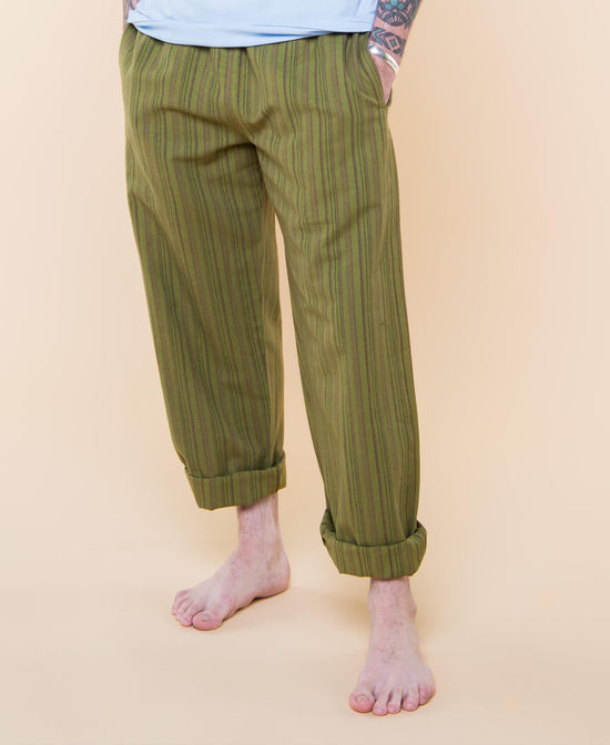 Striped Hippie Lounge Pants - Spirit Sage - Green Cotton Hippie Pants | Striped Hippie Pants | Soul Flower Men