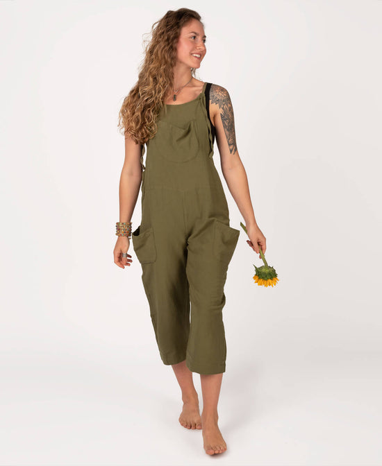 Hemp Viscose Slouchy Overalls - Moss - Green Slouchy Overalls | Hemp Overalls | Soul Flower