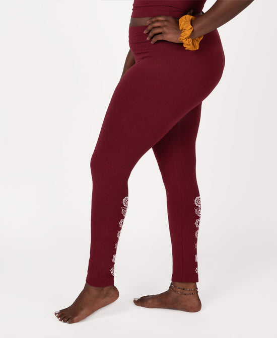 Chakra Organic Cotton Leggings - Burgundy - Yoga Leggings | Burgundy Chakra Leggings | Soul Flower Women