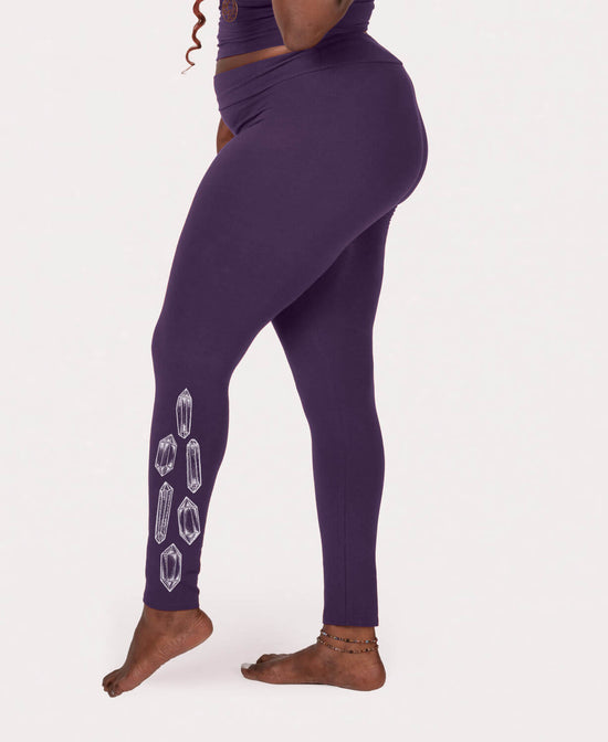 Amethyst Crystal Organic Cotton Leggings - Crystal Point Leggings | Hippie Leggings | Soul Flower Women