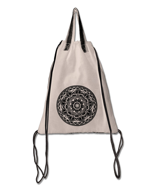 Shadow Mandala Cinch String Backpack - Natural - Mandala Backpack | Boho Backpacks | Soul Flower