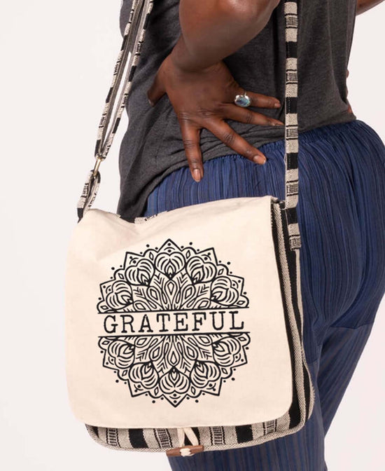 Grateful Messenger Bag - Boho Grateful Canvas Bag | Adjustable Crossbody Tote | Soul Flower