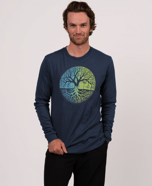 Tree of Life on Long Sleeve T-Shirt in Navy - Tree of Life Long Sleeve Tee | Unisex Hippie Shirt | Soul Flower Men