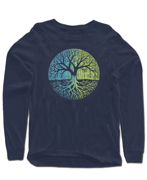 Tree of Life on Long Sleeve T-Shirt in Navy - Tree of Life Long Sleeve Tee | Unisex Hippie Shirt | Soul Flower Women Men