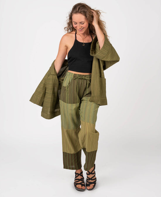 Patchwork Pants - Green - Green Patchwork Pants | Patchwork Hippie Pants | Soul Flower Women