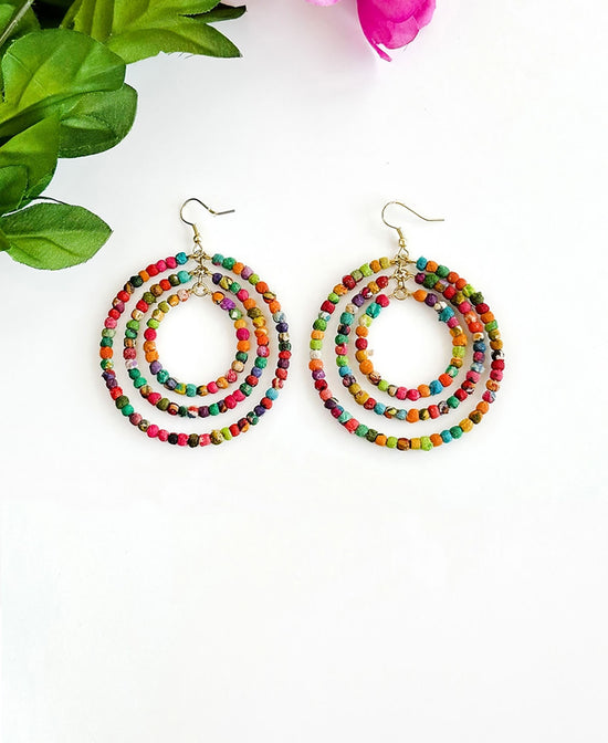 Triple Beaded Boho Earrings - Boho Earrings | Beaded Hoops | Soul Flower