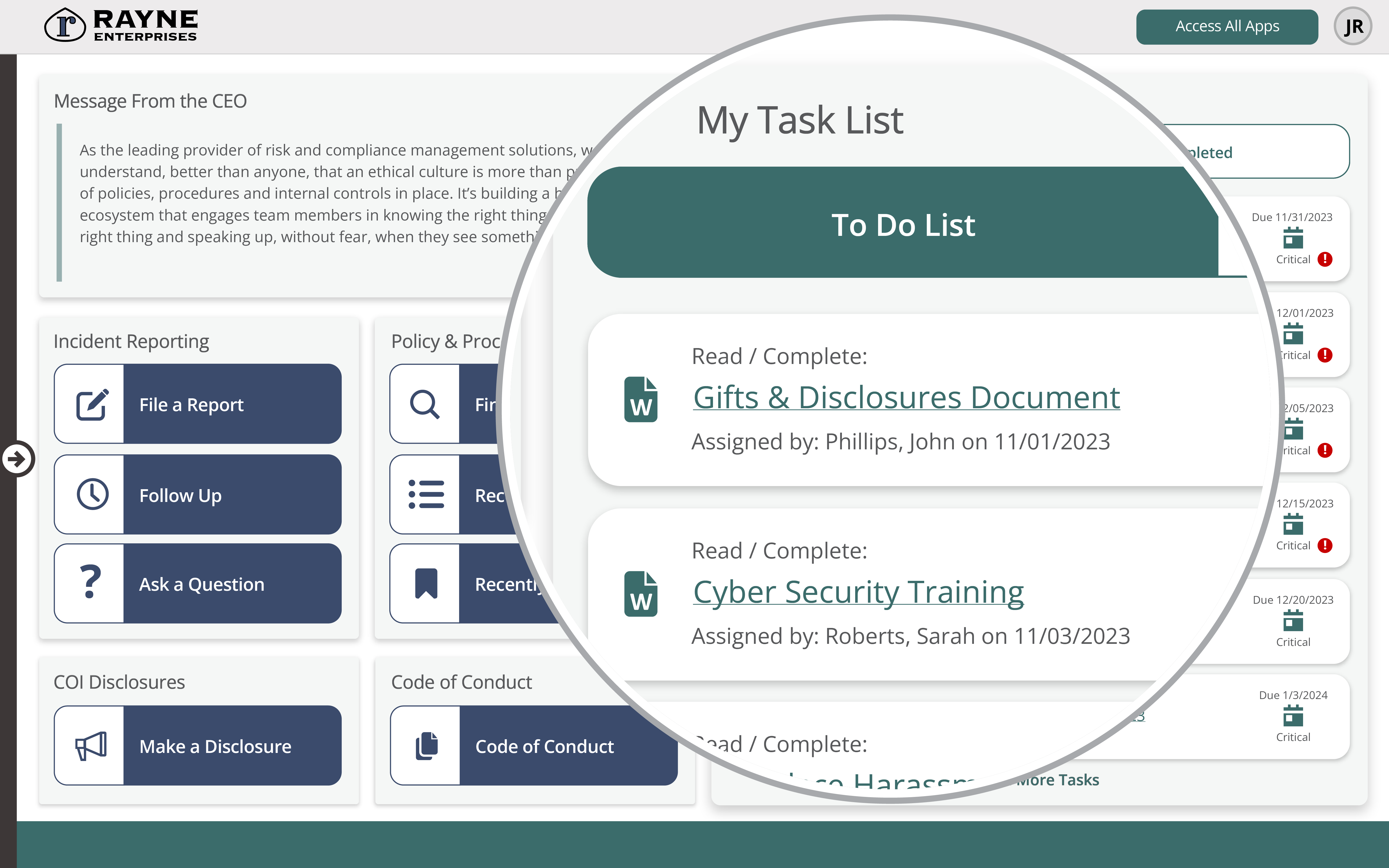 Compliance Hub screen